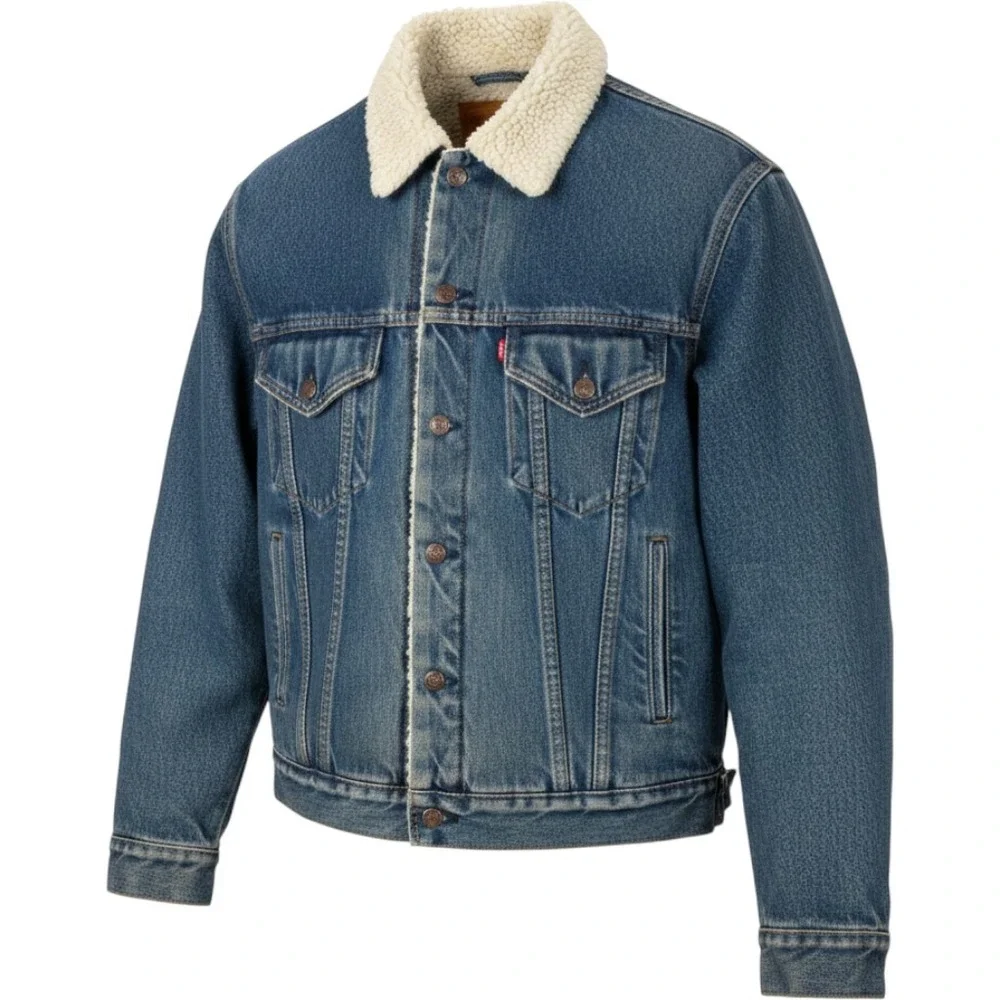 Levi's Denim Sherpa Trucker Jacket 44R Blue Vintage USA Made 70608-0216
